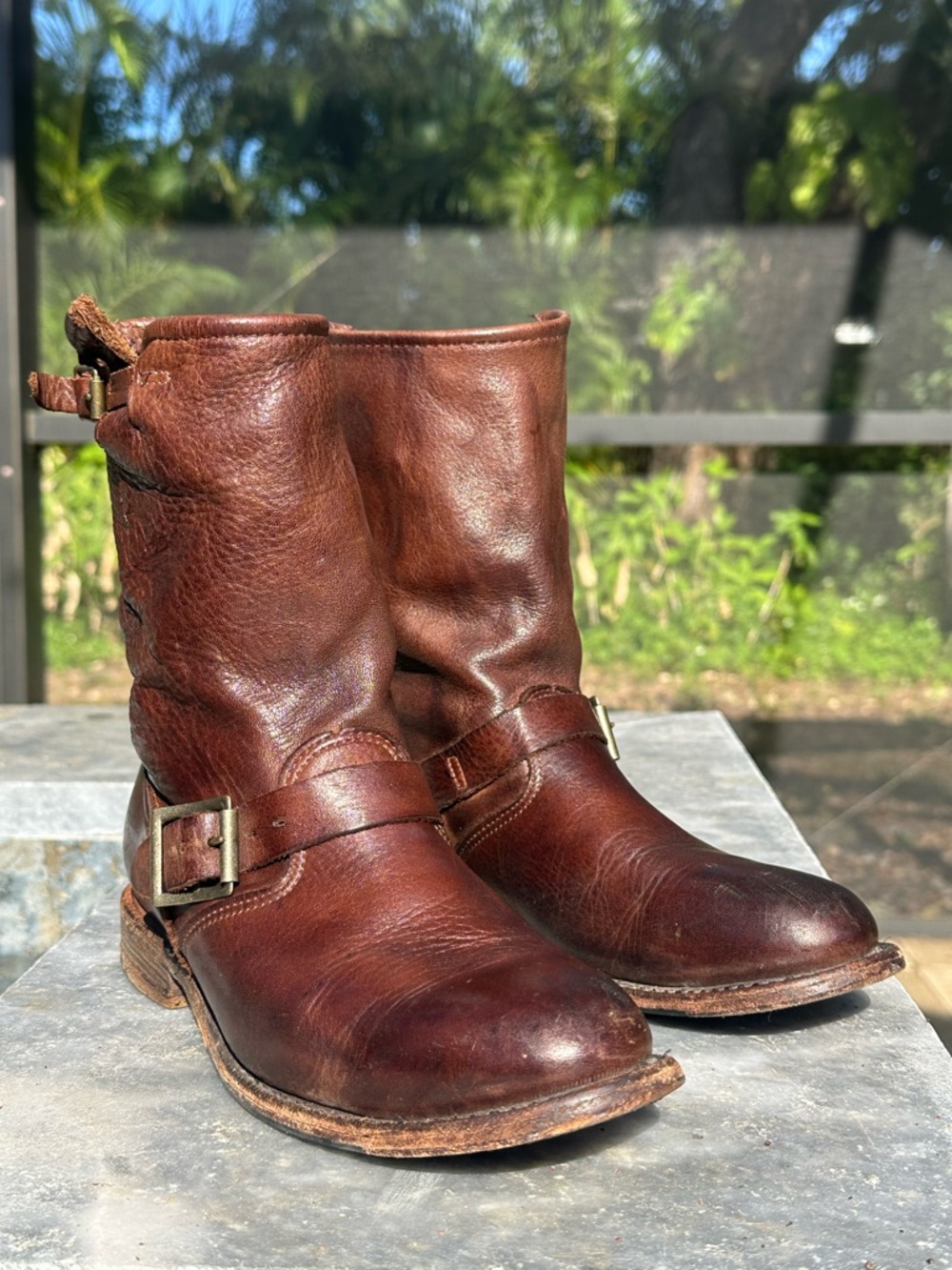 Vintage Shoe Co J24136 Chestnut Leather Riding Boot Slouch With 2 Buckles 7.5 M - Picture 5 of 10